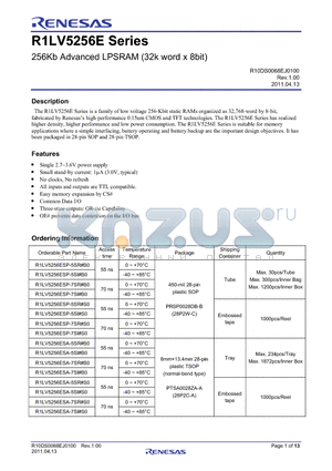 R1LV5256ESP-7SI-S0 datasheet - 256Kb Advanced LPSRAM (32k word x 8bit)