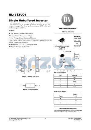 NL17SZU04 datasheet - Single Unbuffered Inverter