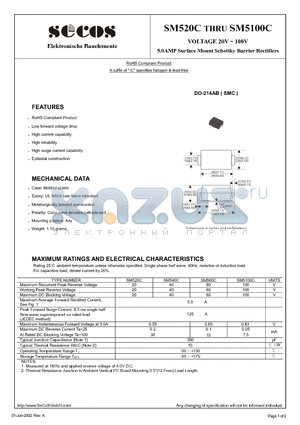 SM540C datasheet - 5.0AMP Surface Mount Schottky Barrier Rectifiers