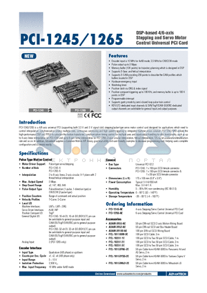 PCI-1245 datasheet - DSP-based 4/6-axis Stepping and Servo Motor Control Universal PCI Card
