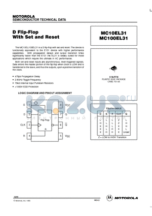 MC10EL31 datasheet - D Flip-Flop With Set and Reset