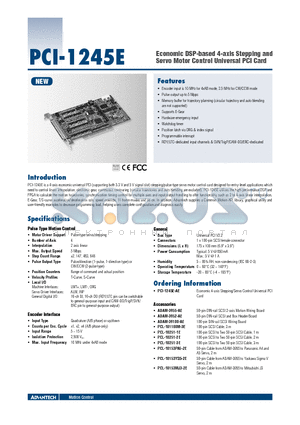 PCI-1245E datasheet - Economic DSP-based 4-axis Stepping and Servo Motor Control Universal PCI Card