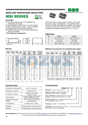 MSI1812-100-JTW datasheet - SHIELDED WIREWOUND INDUCTORS