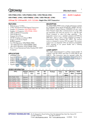 SPB-9780R-1590G datasheet - 1590 nm TX / 1510 nm RX , 3.3V / 3.2 Gb/s Single-Fiber SFP Transceiver