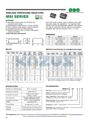 MSI1812-101-KBW datasheet - SHIELDED WIREWOUND INDUCTORS