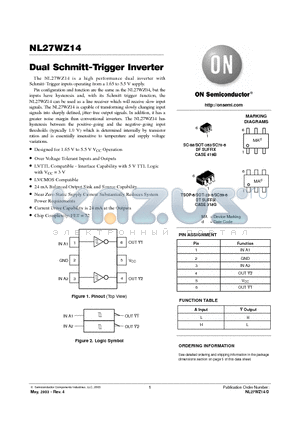 NL27WZ14DFT2 datasheet - Dual Schmitt-Trigger Inverter