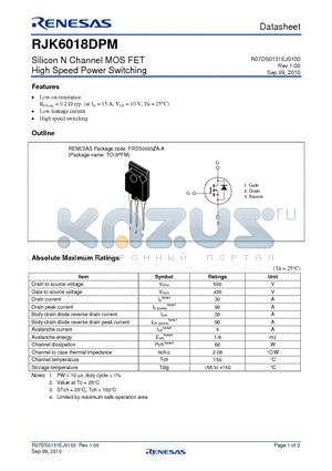 RJK6018DPM-00-T1 datasheet - Silicon N Channel MOS FET High Speed Power Switching