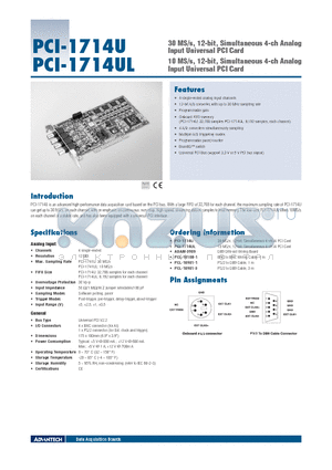 PCI-1714UL datasheet - 30 MS/s, 12-bit, Simultaneous 4-ch Analog Input Universal PCI Card