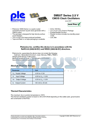 SM5520TW datasheet - 2.5 V CMOS Clock Oscillators