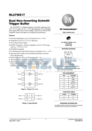 NL27WZ17DFT2G datasheet - Dual Non-Inverting Schmitt Trigger Buffer