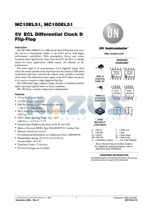 MC10EL51MNR4 datasheet - 5V ECL Differential Clock D Flip-Flop