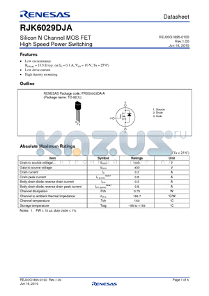 RJK6029DJA-00-Z0 datasheet - Silicon N Channel MOS FET High Speed Power Switching