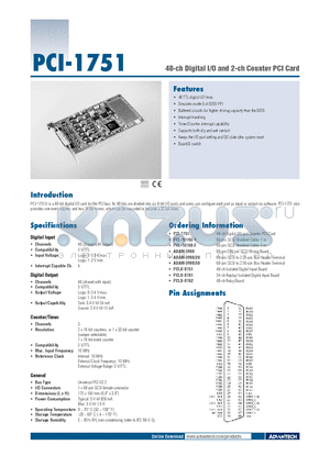 PCI-1751 datasheet - 48-ch Digital I/O and 2-ch Counter PCI Card