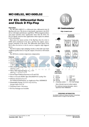 MC10EL52DTR2G datasheet - 5V ECL Differential Data and Clock D Flip-Flop