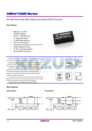 MSIW1000 datasheet - 3W, Wide Input Range SMD, Single & Dual Output DC/DC Converters