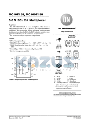 MC10EL58DTR2 datasheet - 5.0 V ECL 2:1 Multiplexer