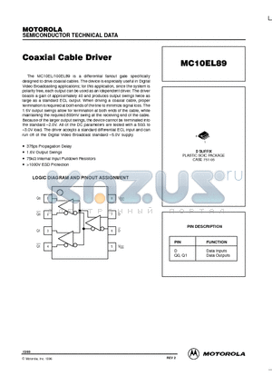 MC10EL89 datasheet - Coaxial Cable Driver