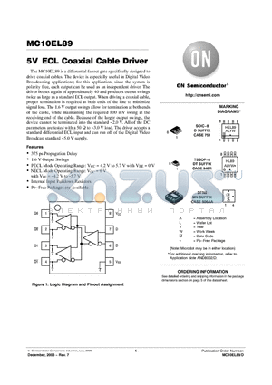 MC10EL89DR2 datasheet - 5V ECL Coaxial Cable Driver