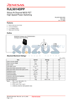 RJL5014DPP-00-T2 datasheet - Silicon N Channel MOSFET High Speed Power Switching