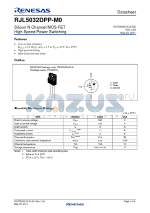 RJL5032DPP-M0 datasheet - Silicon N Channel MOS FET High Speed Power Switching