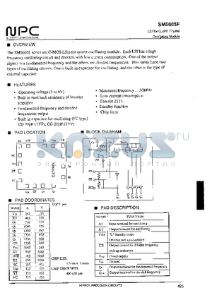 SM5605F datasheet - LSI for Quartz Crystal Osillationg Module