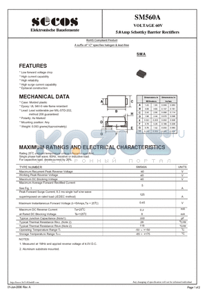 SM560A datasheet - 5.0Amp Schottky Barrier Rectifiers