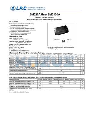SM560A datasheet - Schottky Barrier Rectifiers Reverse Voltage 20 to100V Forward Current 5.0A
