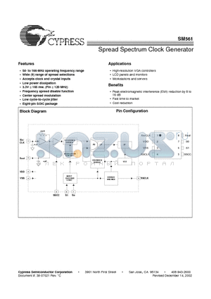 SM561 datasheet - Spread Spectrum Clock Generator