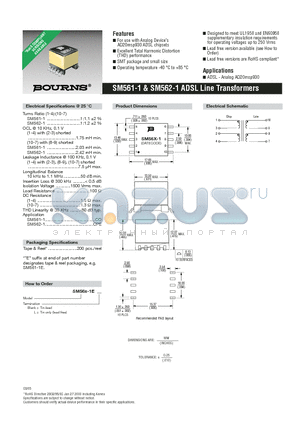 SM561-1 datasheet - ADSL Line Transformers