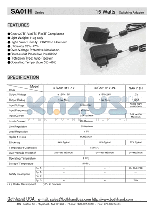 SA01H19 datasheet - 15 Watts Switching Adapter