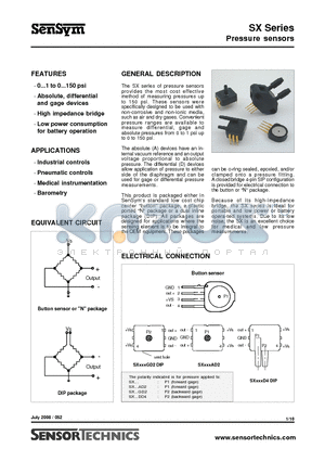 SX100GD2 datasheet - Pressure sensors