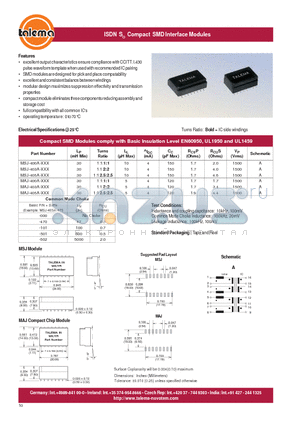 MSJ-405A datasheet - ISDN SO Compact SMD Interface Modules