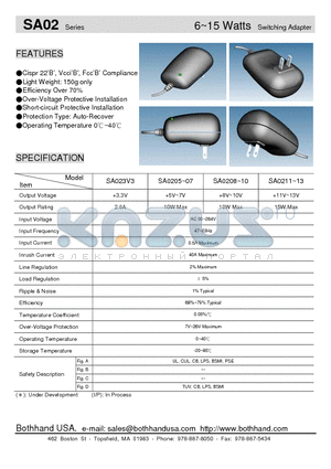 SA0208 datasheet - 6~15 Watts Switching Adapter