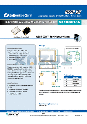SX10GE156 datasheet - 3.3V CMOS Low-Jitter 156.25 MHz 10GbE XO