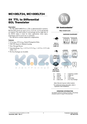MC10ELT24 datasheet - 5V TTL to Differential ECL Translator