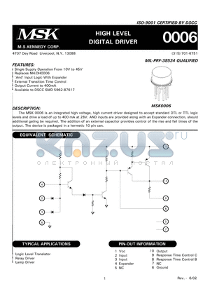 MSK0006E datasheet - HIGH LEVEL DIGITAL DRIVER