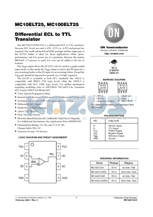 MC10ELT25DR2 datasheet - Differential ECL to TTL Translator