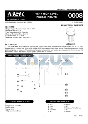 MSK0008 datasheet - VERY HIGH LEVEL DIGITAL DRIVER