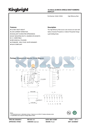 SA04-11EWA datasheet - 10.16mm (0.4INCH) SINGLE DIGIT NUMERIC