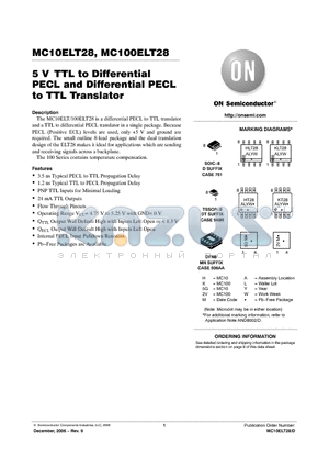 MC10ELT28DR2G datasheet - 5 V TTL to Differential PECL and Differential PECL to TTL Translator