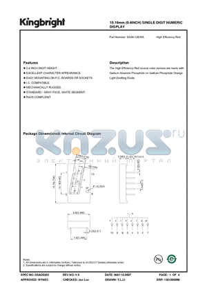 SA04-12EWA datasheet - 10.16mm (0.4INCH) SINGLE DIGIT NUMERIC DISPLAY