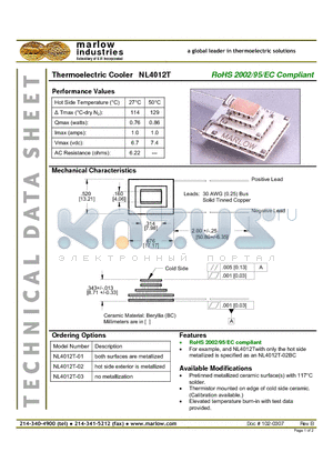 NL4012T datasheet - Thermoelectric Cooler