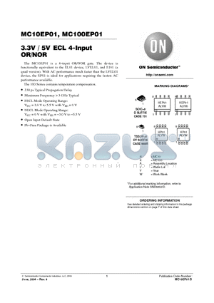 MC10EP01DG datasheet - 3.3V / 5V ECL 4-Input OR/NOR