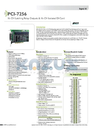 PCI-7256 datasheet - 16-CH Latching Relay Outputs & 16-CH Isolated DI Card