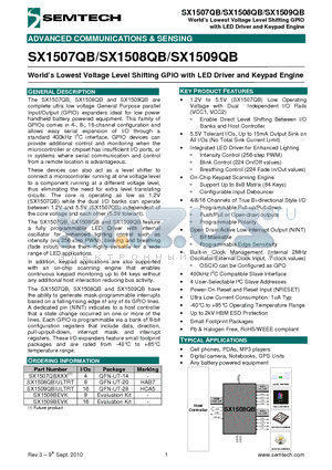 SX1508BEVK datasheet - Worlds Lowest Voltage Level Shifting GPIO with LED Driver and Keypad Engine