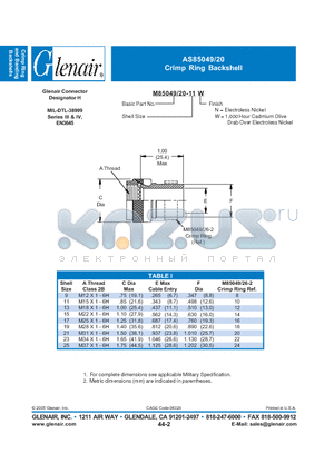 M85049-2011W datasheet - Crimp Ring Backshell