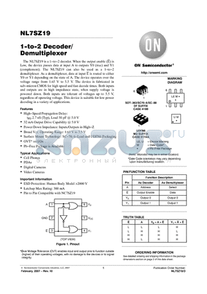 NL7SZ19DFT2 datasheet - 1−to−2 Decoder/Demultiplexer
