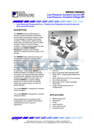 SM5651-001-D-3-N datasheet - Low Pressure, Constant Current DIP Low Pressure, Constant Voltage DIP