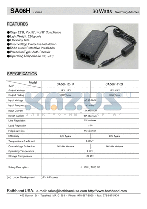 SA06H16 datasheet - 30 Watts Switching Adapter