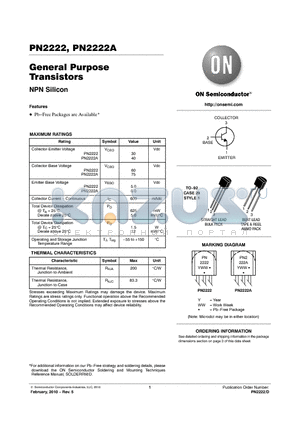 PN2222ARLRPG datasheet - General Purpose Transistors NPN Silicon